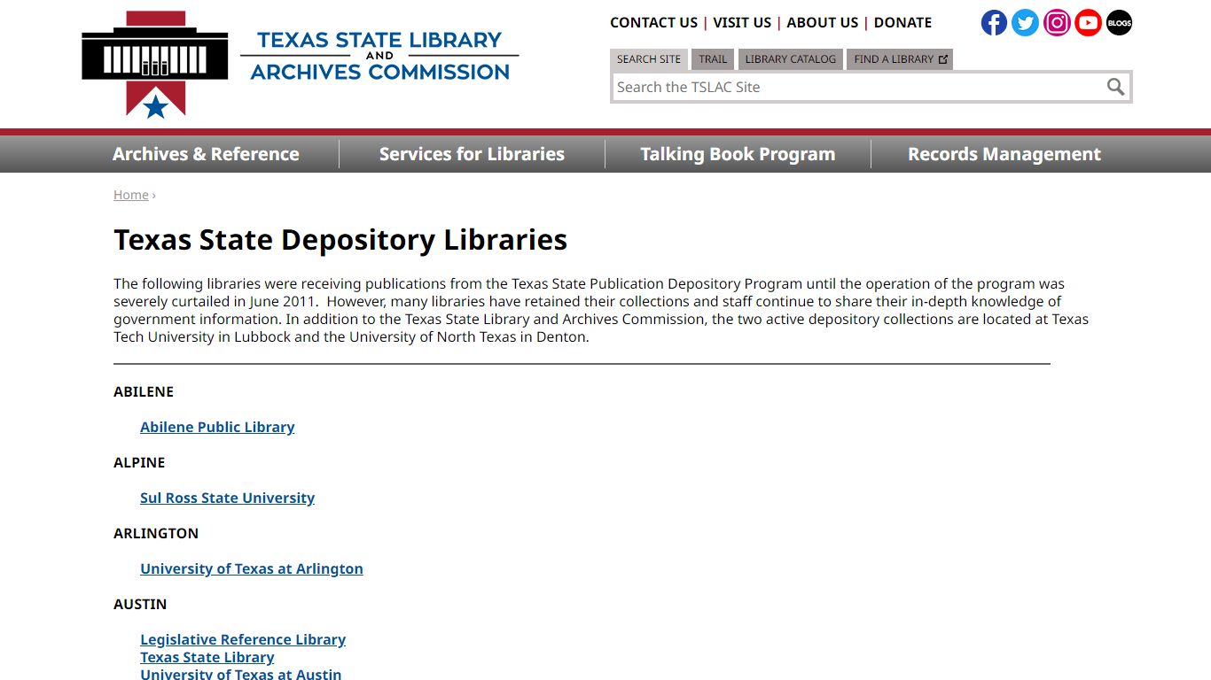 Texas State Depository Libraries | TSLAC